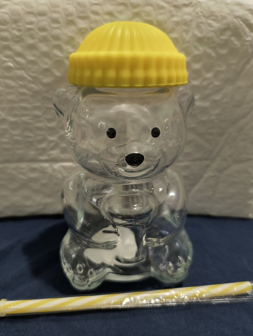 Star Bucks Clear Glass Bear Bottle Tumbler with Yellow Lid